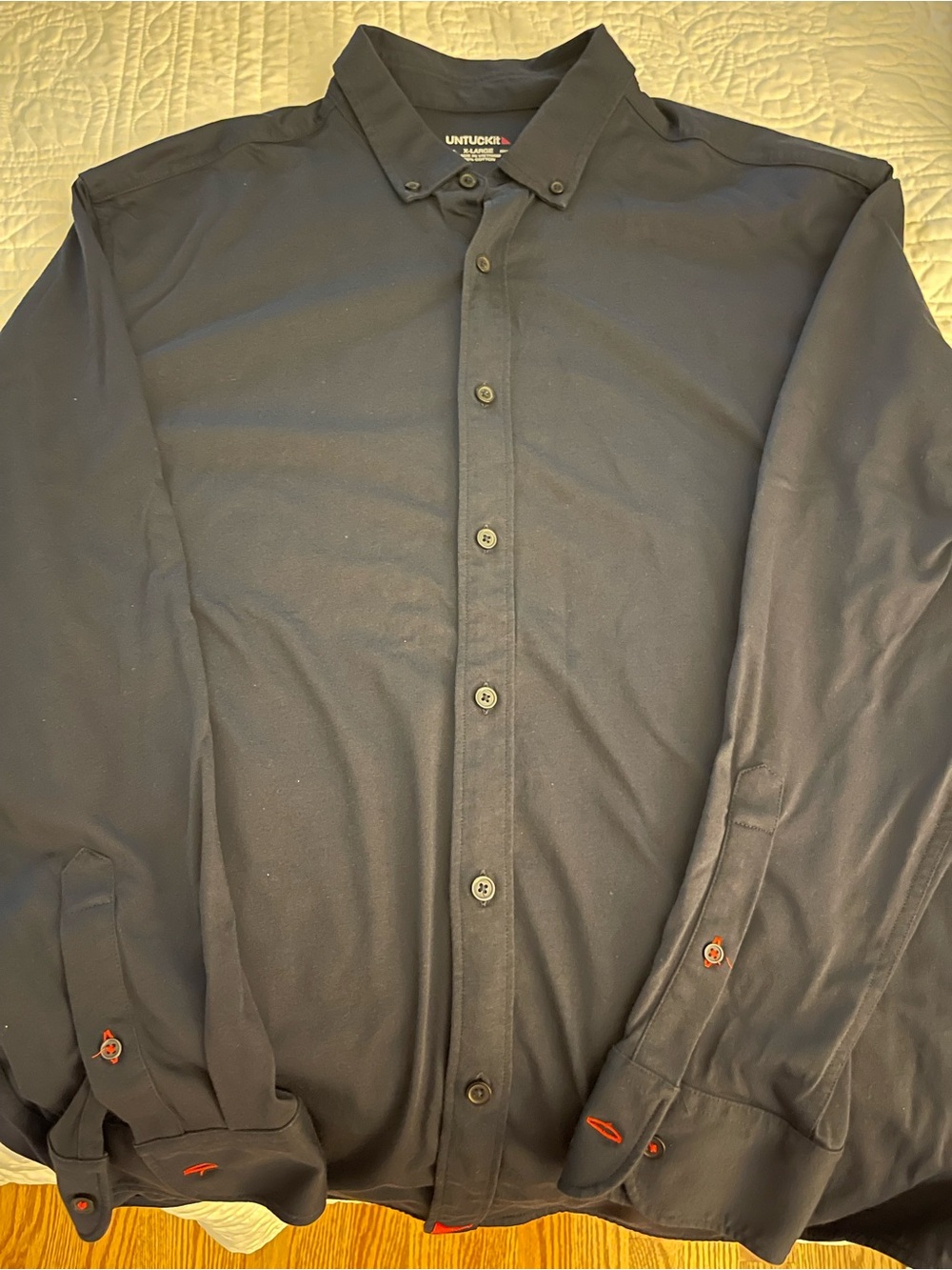 UNTUCKit Men's Long-Sleeve Shirt Solid Navy 100% Cotton Size XL No Pocket EUC